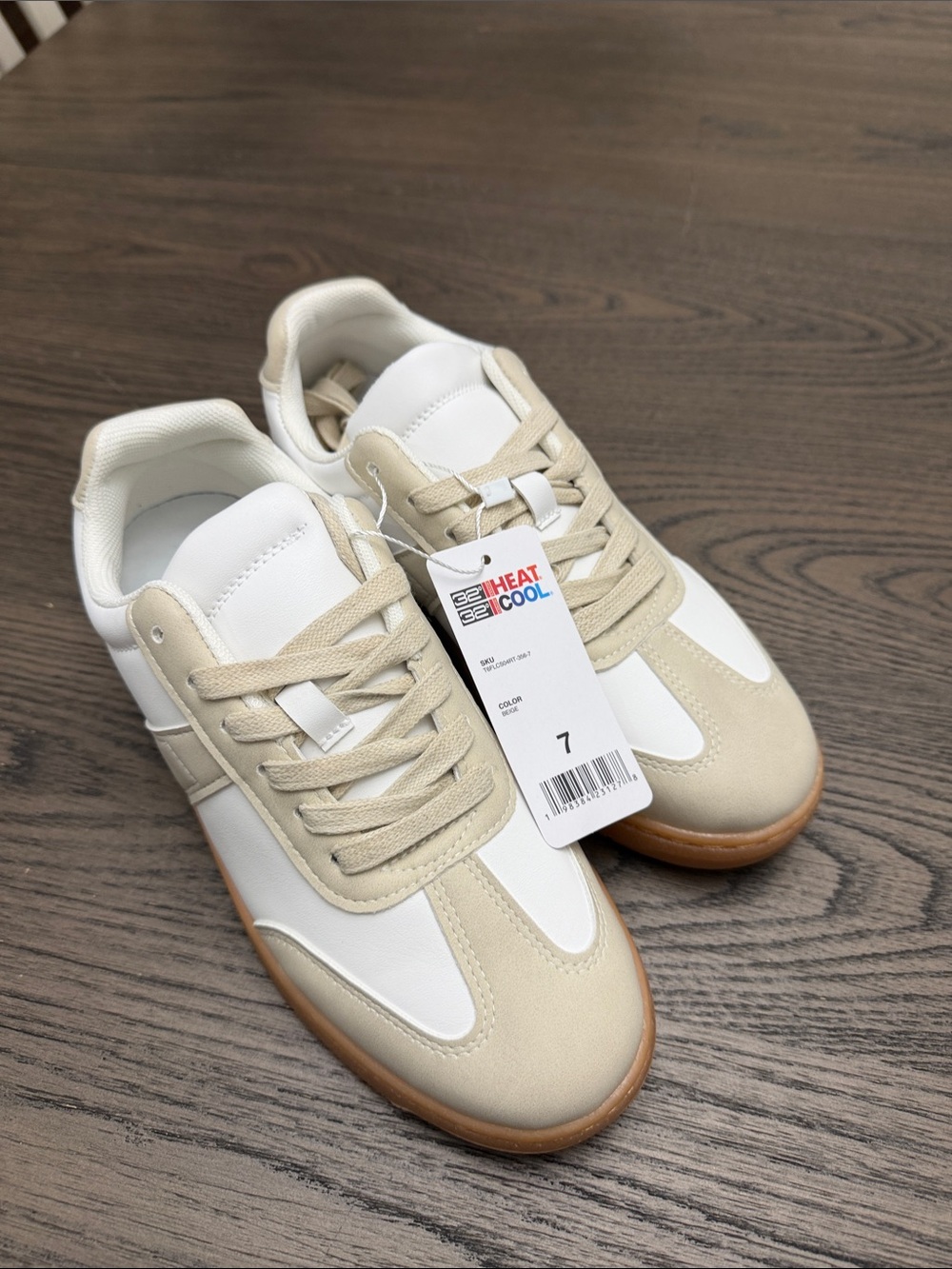 Women's White and Beige Casual Sneakers with Gum Sole